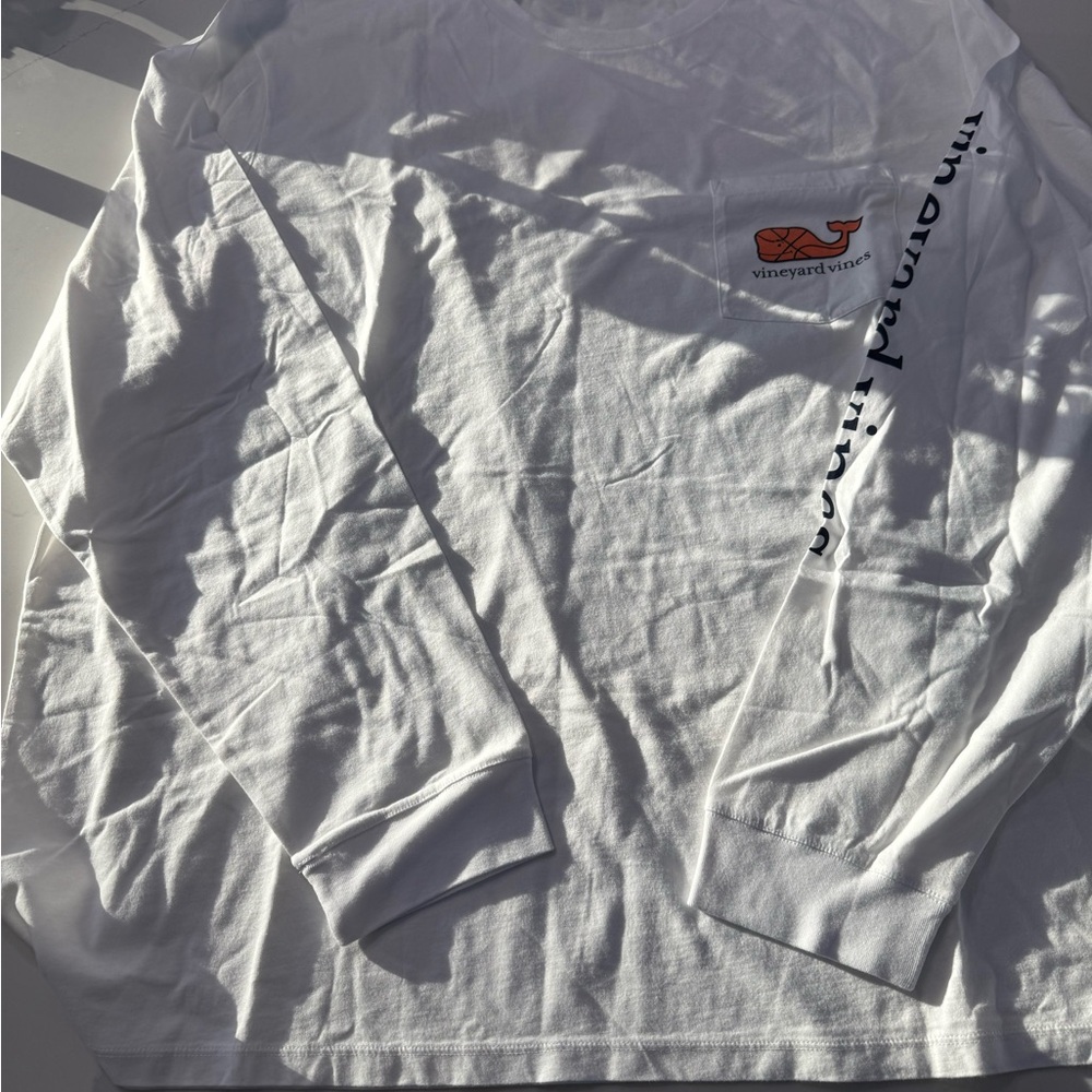 Vineyard Vines White Long Sleeve Shirt with Whale Logo